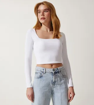 Ribbed Square Neck Crop Top
