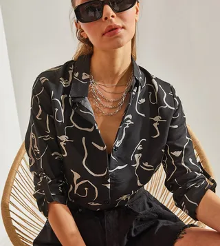 Patterned Long Sleeves Fold Shirt