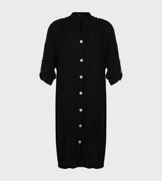 Solid Stand Collar Shirt Dress