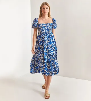 Floral Print Smocked Flared Dress