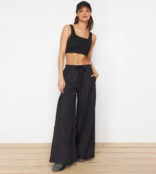 Drawstring Waist Wide Leg Track Pants