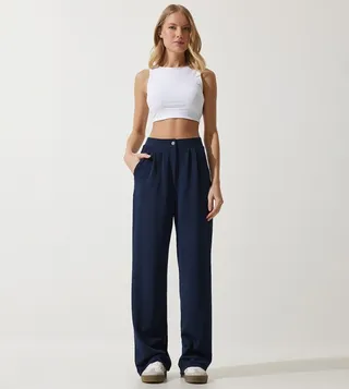 Pleat Detail Straight Fit Trousers