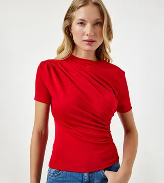 Draped Short Sleeves Top