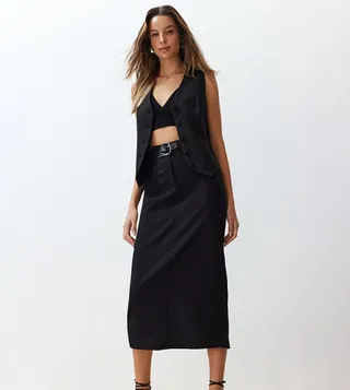 Belted Midi Pencil Skirt