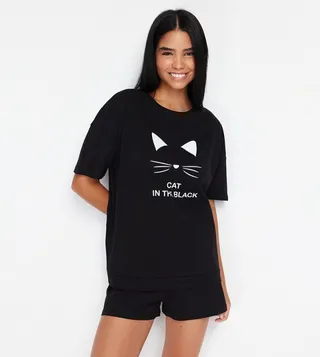 Cat Printed Knitted Pyjama Set