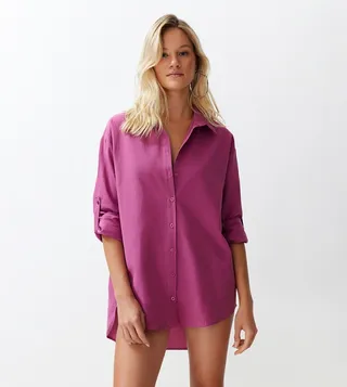 Textured Long Sleeves Oversized Shirt