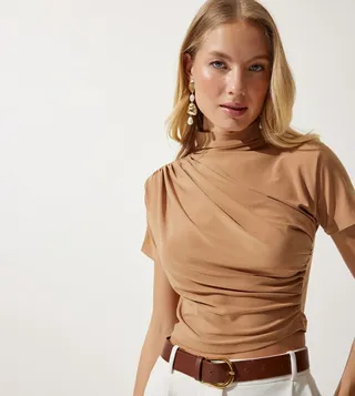 Draped Detail Mock Neck Top