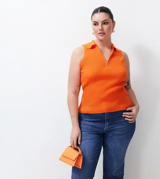 Curve Ribbed Half-Zipper Top