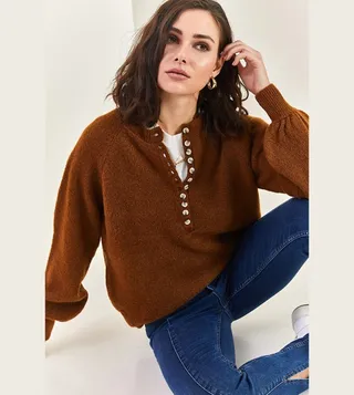 Knitted Button Detail Long Sleeves Sweater