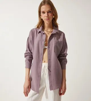 Crinkled Long Sleeves Oversized Shirt