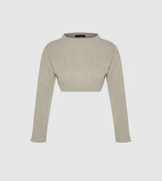 Self-Patterned Long Sleeves Crop Sweater