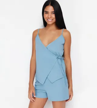 Knitted Wrap Shorty Pyjama Set
