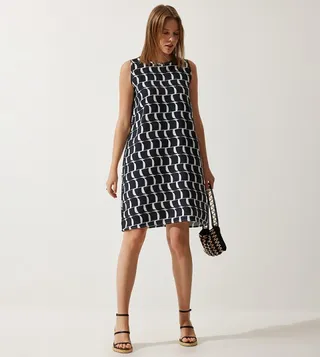 Patterned Sleeveless A-Line Dress