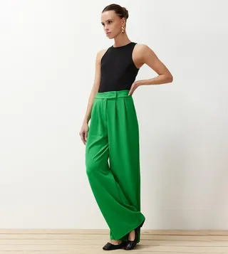 Pleat Detail Wide Leg Trousers