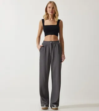 Pleat Detail Straight Fit Trousers