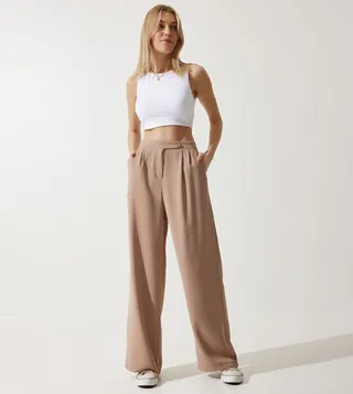 Pleat Detail Wide Leg Trousers