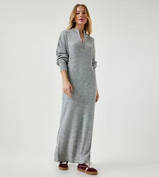 Ribbed Long Sleeves Maxi Dress