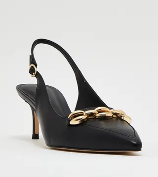 Chunky Chain Detail Slingback Pumps