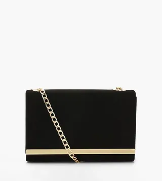 Structured Suedette Clutch Bag and Chain