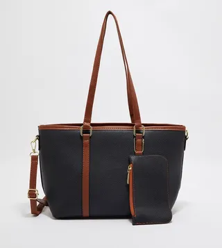 Textured Tote Bag with Pouch