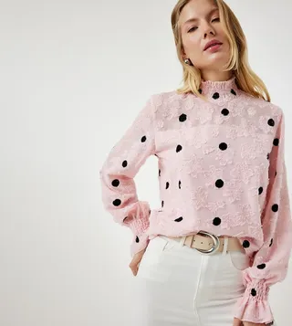 Polka Dot Long Sleeves Woven Top