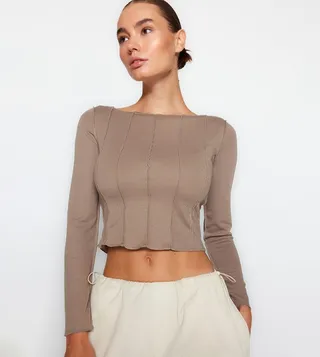 Ribbed Boat Neck Crop Top