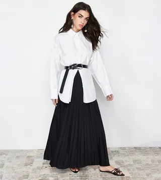Pleated Elastic Waist Skirt