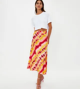 Patterned A-Line Midi Skirt