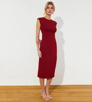 Solid Crew Neck Midi Dress