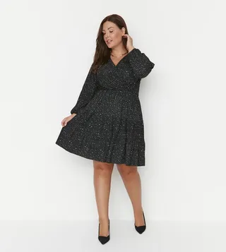 Double Breasted Printed Knitted Mini Dress