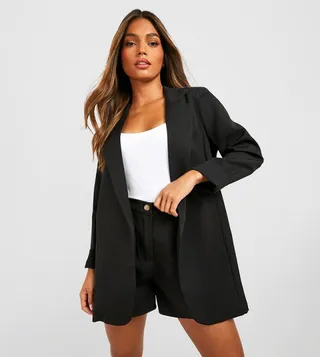 Basic Woven Turn Cuff Relaxed Fit Blazer