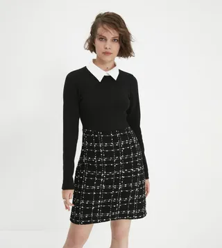 Tweed Shirt Collar Dress