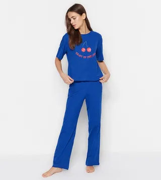 Slogan Printed Short Sleeves Pajama Set