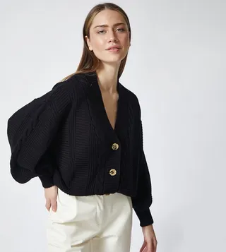 Self Design Knitted Cardigan with Balloon Sleeves