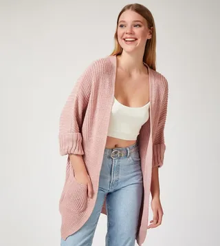 Oversized Long Knitted Cardigan with Pocket