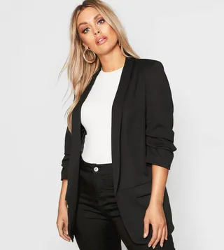 Ruched Sleeves Lapel Detail Blazer