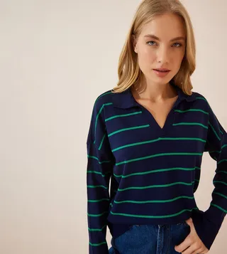 Striped Knitted Collared Sweater