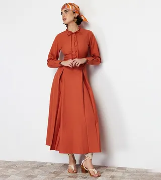 Solid Woven Pleated Dress