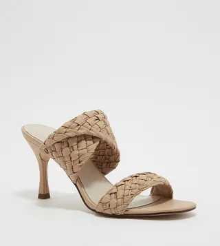 Double Strap Woven Heeled Mule
