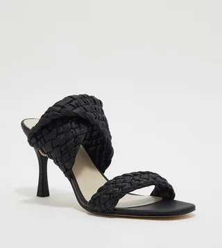 Double Strap Woven Heeled Mule