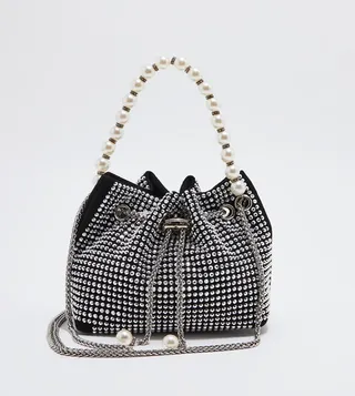 Stone Studded Bucket Bag with Sling