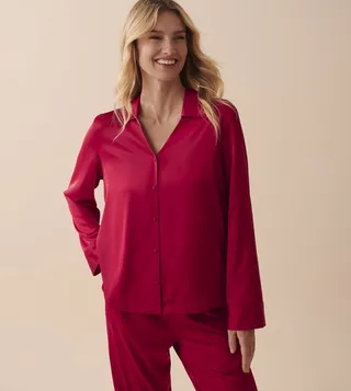Satin Long Sleeves Button-Down Sleep Shirt