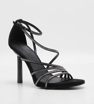 Embellished Ankle Strap Heeled Sandals