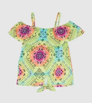 Girls Printed Ruffle Tie Front Top