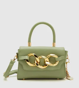 Chain Link Detail Top Handle Bag with Keychain
