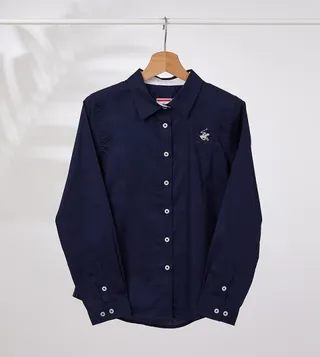 Collared Neck Long Sleeve Shirt-Navy Blue