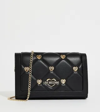 Quilted Heart Jewel Crossbody Bag