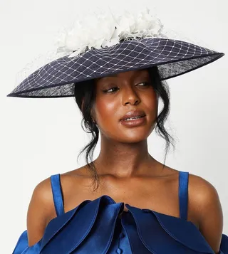 Lisa Tan Flower and Mesh Wide Brim Hat