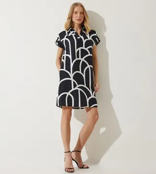 Chevron Patterned Shirt Dress