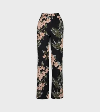 Patterned Elastic Waist Straight Fit Pants
